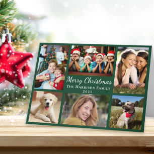 Merry Christmas 6 Photo Collage Green Holiday Card