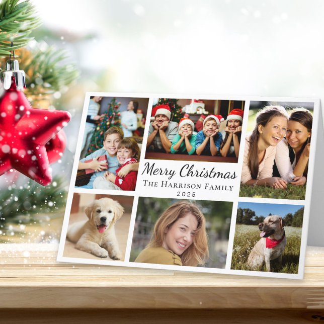 Merry Christmas 6 Photo Collage Holiday Card (Share the love and warmth of the season with your personalized photo Christmas card)