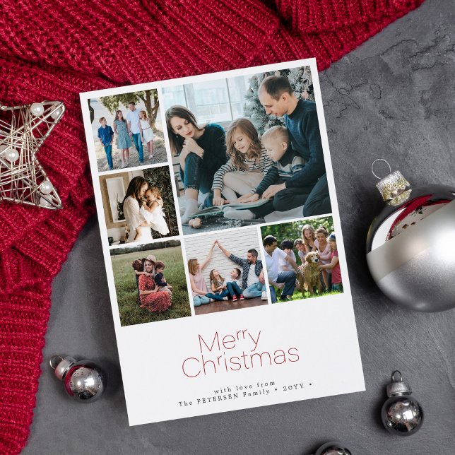 Merry Christmas 6 photo collage modern Holiday Card (Creator Uploaded)