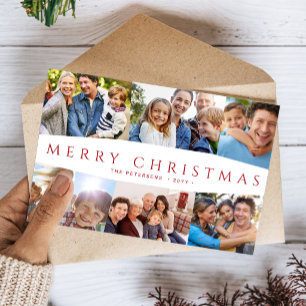 Merry Christmas 6 photos red white Christmas Holiday Card