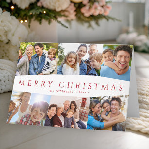 Merry Christmas 6 photos red white Christmas Holiday Card