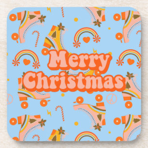 Merry Christmas 70s groovy disco pattern Coaster