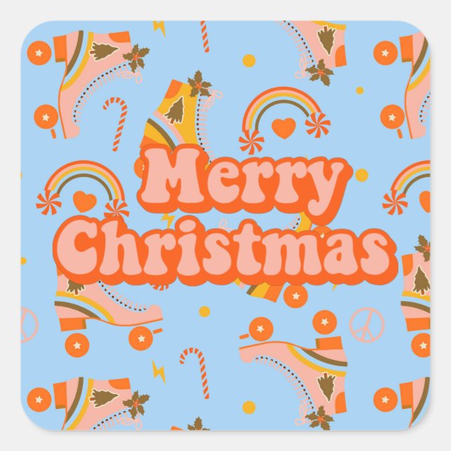 Merry Christmas 70s groovy disco pattern    Square Sticker (Front)