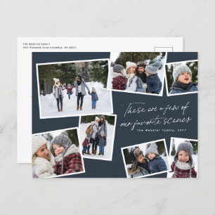 Merry Christmas 7 photo collage elegant red Holiday Postcard