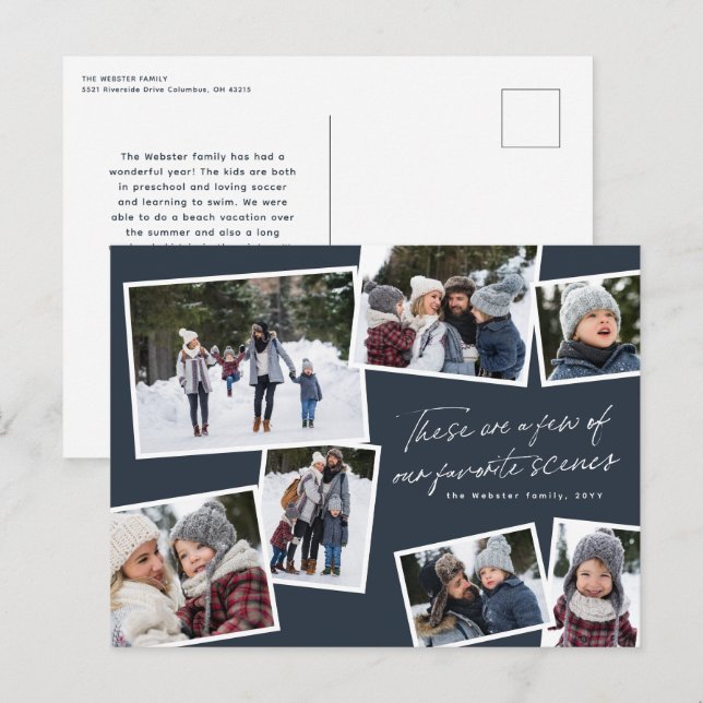 Merry Christmas 7 photo collage elegant red Holiday Postcard (Front/Back)