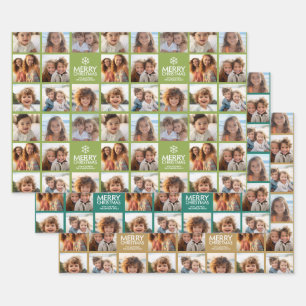 Merry Christmas 8 Photo Collage - snowflake family Wrapping Paper Sheet