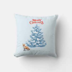 Merry Christmas  A Fox Walking in the Snow Cushion