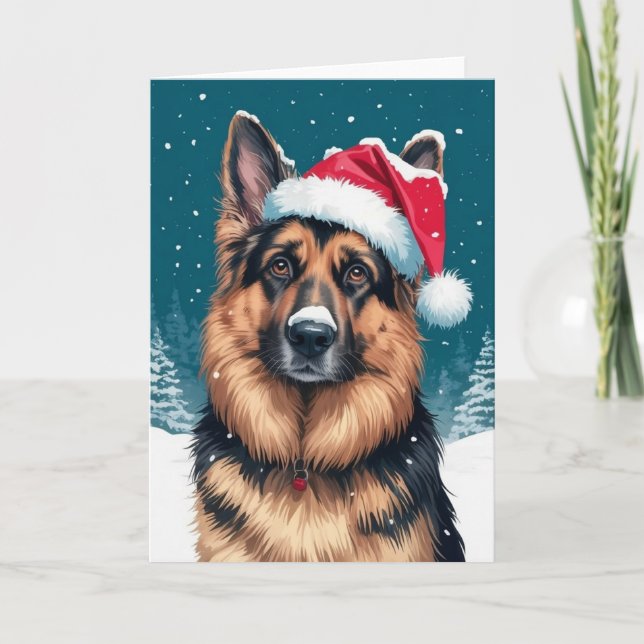 Merry Christmas A German Shepherd Dog  in Santa  Card (Front)