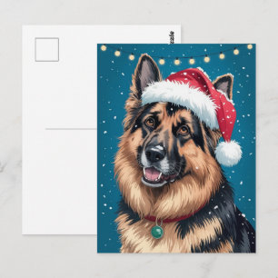 Merry Christmas A German Shepherd Dog in Santa Postcard