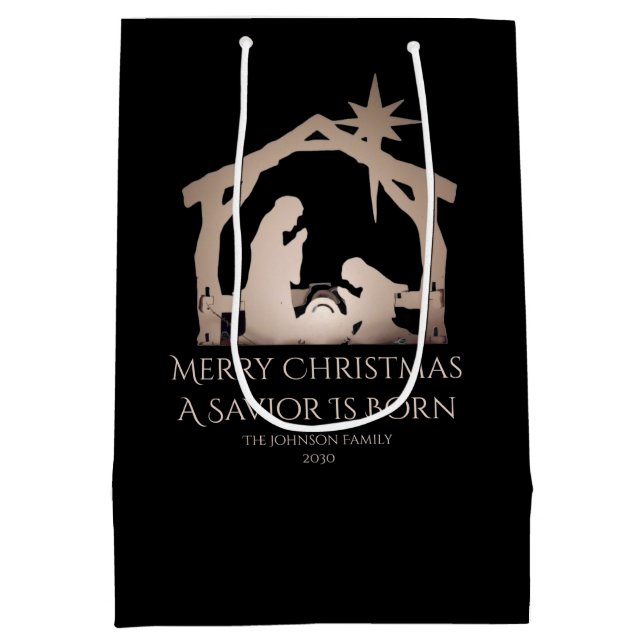 Merry Christmas A Saviour Is Born Nativity  Medium Gift Bag (Back)