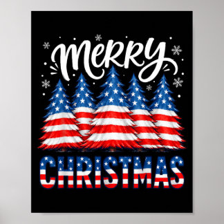 Merry Christmas Aamerican Flag Trees Winter Men Poster