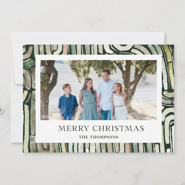 Merry Christmas Abstract Watercolor Frame Holiday Card (Front)