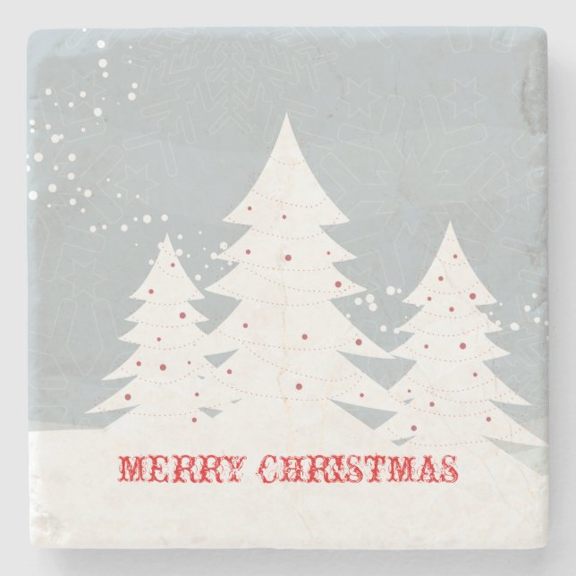 Merry Christmas Abstract White Christmas Trees Stone Coaster (Front)