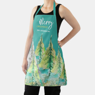 Merry Christmas Abstract Winter Watercolor Apron