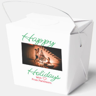 Merry Christmas add family name photo red simple m Favour Box
