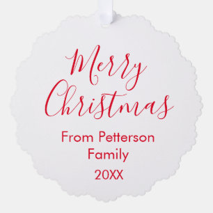 Merry Christmas add family name year simple Tree Decoration Card