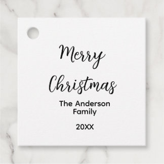 Merry Christmas add family name year text custom e Favour Tags