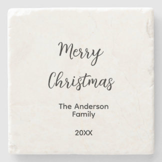 Merry Christmas add family name year text custom e Stone Coaster