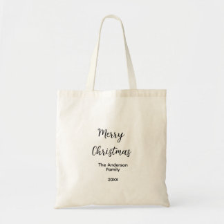 Merry Christmas add family name year text custom e Tote Bag
