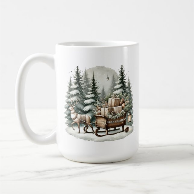 Merry Christmas add monogram reindeer sleigh Coffee Mug (Left)