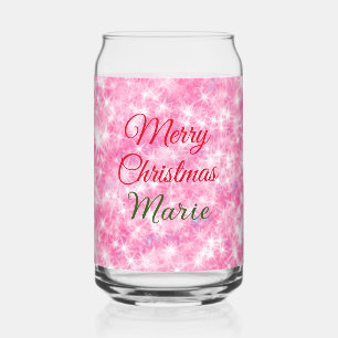 Merry Christmas add name red sparkle glitter holid Can Glass