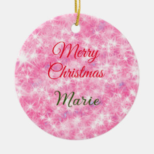 Merry Christmas add name red sparkle glitter holid Ceramic Tree Decoration