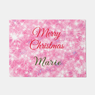 Merry Christmas add name red sparkle glitter holid Doormat