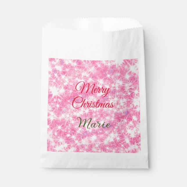 Merry Christmas add name red sparkle glitter holid Favour Bags (Front)