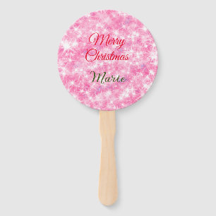 Merry Christmas add name red sparkle glitter holid Hand Fan