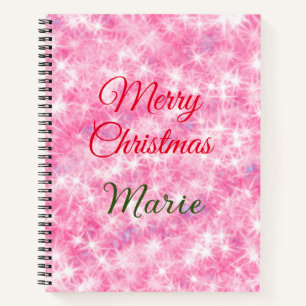 Merry Christmas add name red sparkle glitter holid Notebook