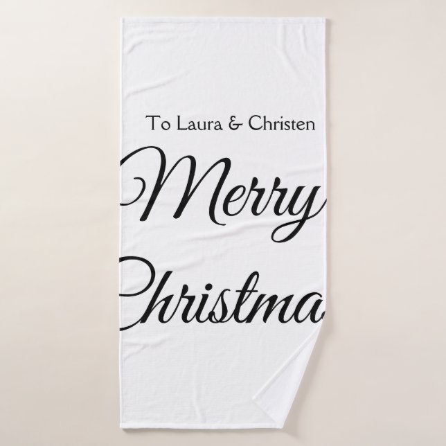 Merry Christmas add name text custom family gift Bath Towel (Bath Towel)