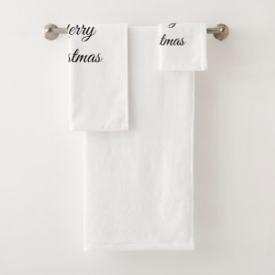 Merry Christmas add name text custom family gift Bath Towel Set