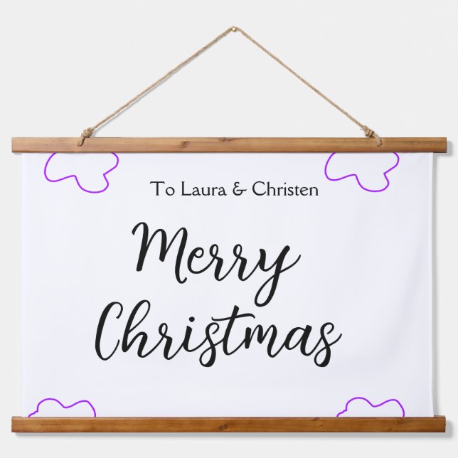 Merry Christmas add name text custom family gift Hanging Tapestry (Front)