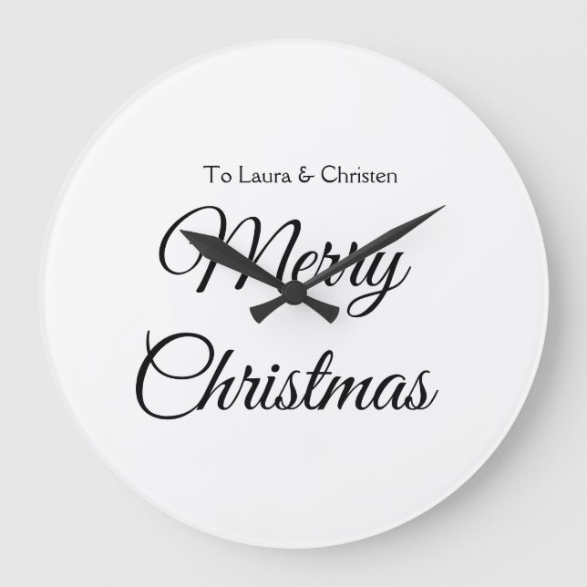 Merry Christmas add name text custom family gift Large Clock (Front)