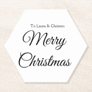 Merry Christmas add name text custom family gift Paper Coaster