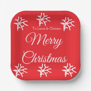 Merry Christmas add name text custom family gift Paper Plate