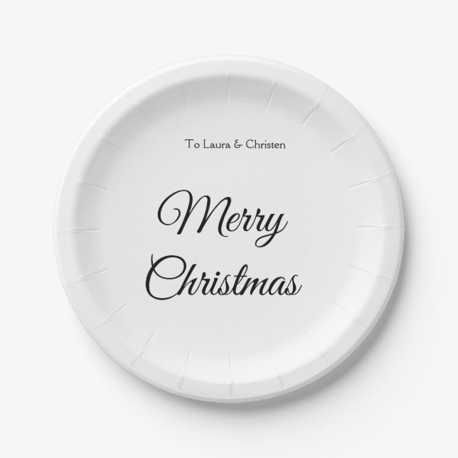Merry Christmas add name text custom family gift Paper Plate (Front)