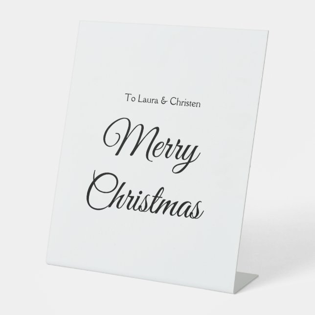 Merry Christmas add name text custom family gift Pedestal Sign (Front)