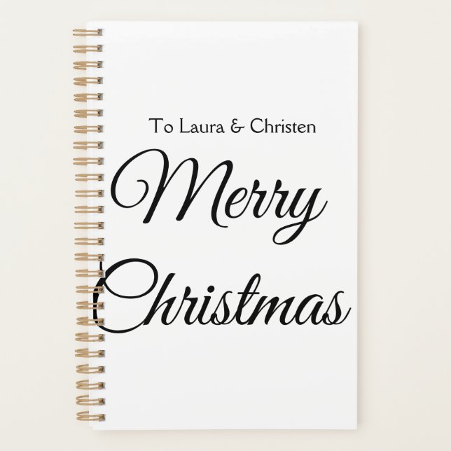 Merry Christmas add name text custom family gift Planner (Front)