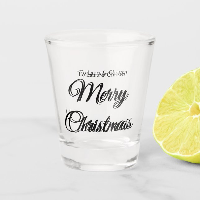 Merry Christmas add name text custom family gift Shot Glass (Front)