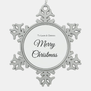 Merry Christmas add name text custom family gift Snowflake Pewter Christmas Ornament