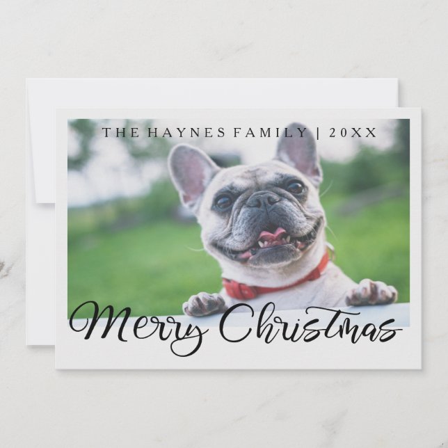 Merry Christmas Add Photo Black and Gold Look Dot Holiday Card (Front)