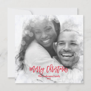 Merry Christmas Add Photo Modern White Bokeh Holiday Card