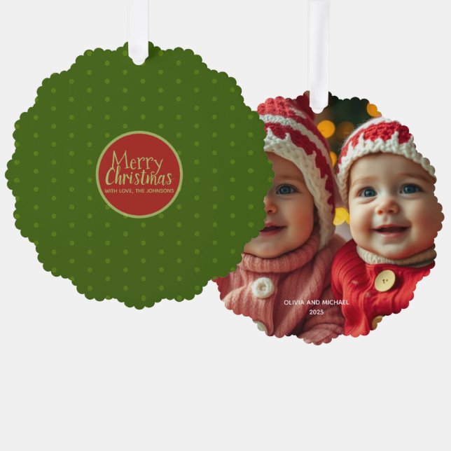 Merry Christmas Add Photo Paper Ornament Card (Front/Back)