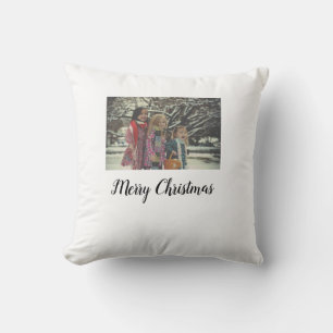 merry christmas add photo text holiday custom cushion