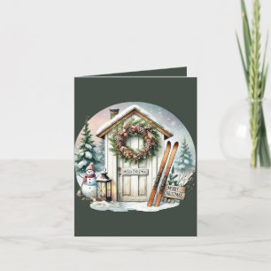 Merry Christmas add ski scene Holiday Card