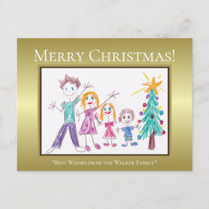 Merry Christmas Add Your Child's Family Art Holiday Postcard