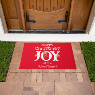Merry Christmas Add Your Name Script Rustic Red  Doormat