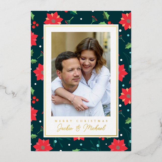 MERRY CHRISTMAS | Add Your Photo Foil Holiday Card (Front)