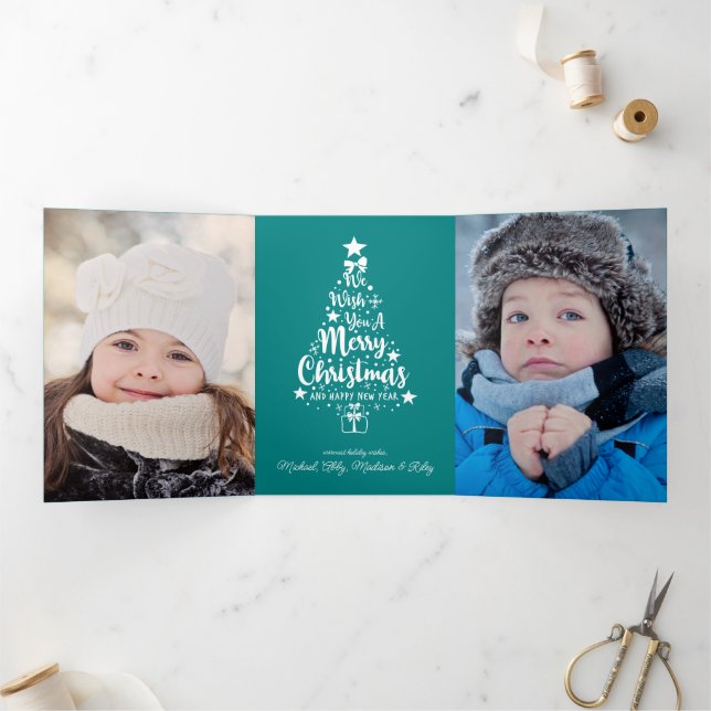 MERRY CHRISTMAS | Add Your Photo Tri-Fold Holiday Card (Inside)